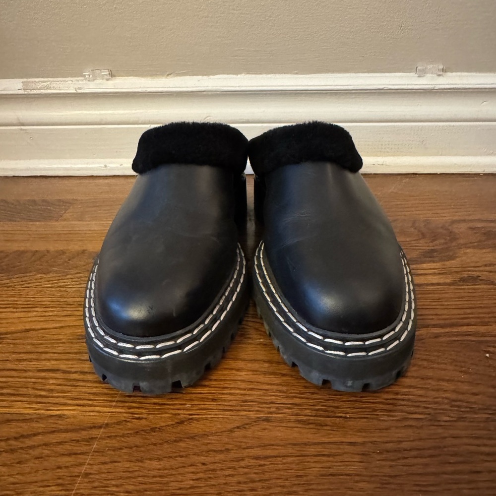 Proenza Schouler Black Mules with White Stitching